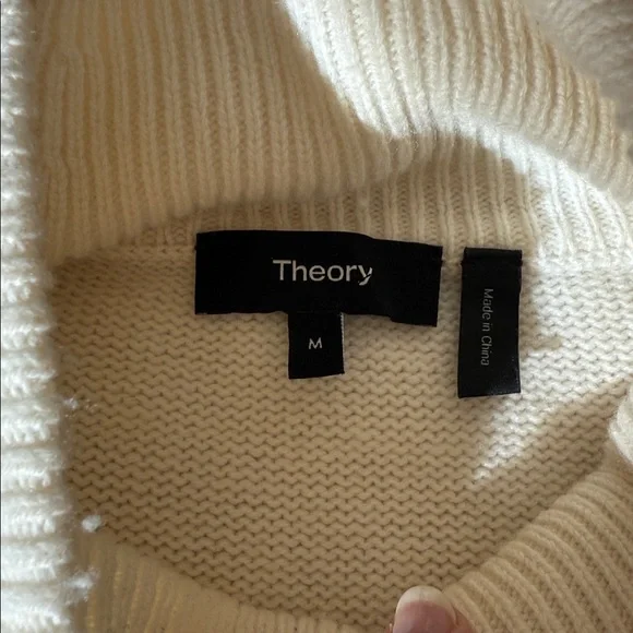 Theory 100% Cashmere Textured Sleeve Turtleneck Sweater – Ivory, Women’s M - Picture 8 of 10